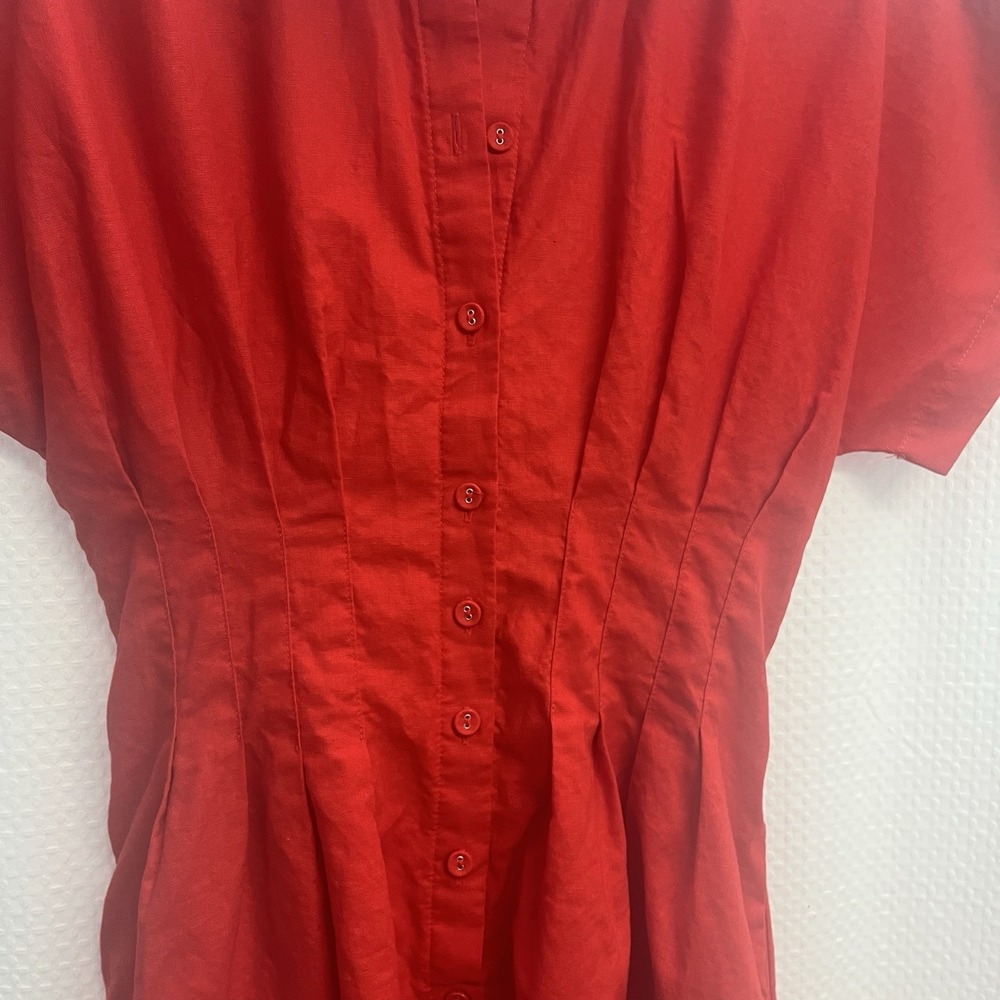 Gibson Latimer Red Linen Blend Fit And Flare Dress Pintuck Small - Picture 3 of 7